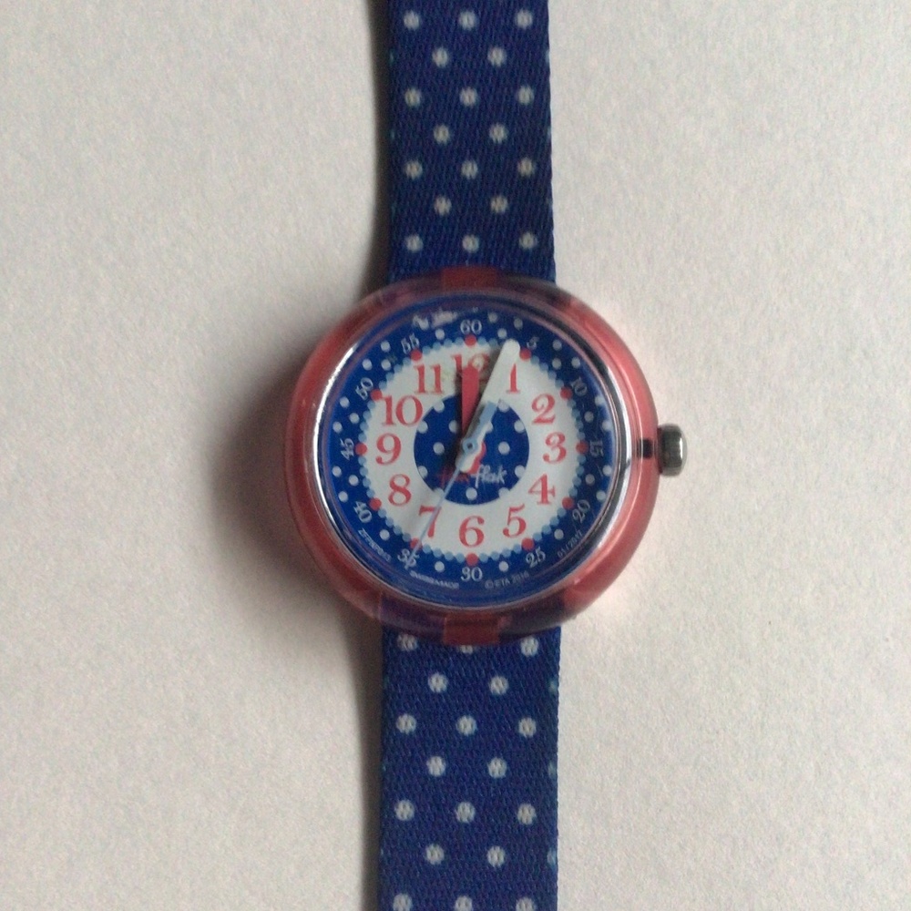 Vintage  Collectible Flik Flak Blue Crumble Kid’s Watch with Polka Dot Strap
